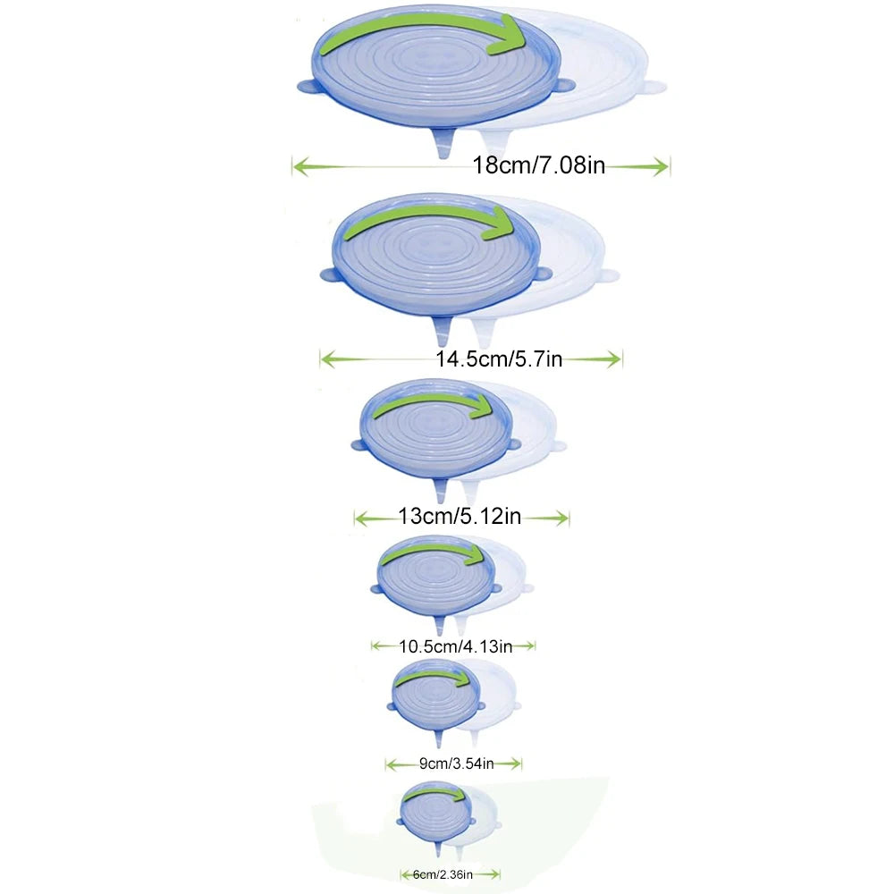 Kit 6 Tampas de Silicone Ajustáveis Domus - Vedação Hermética